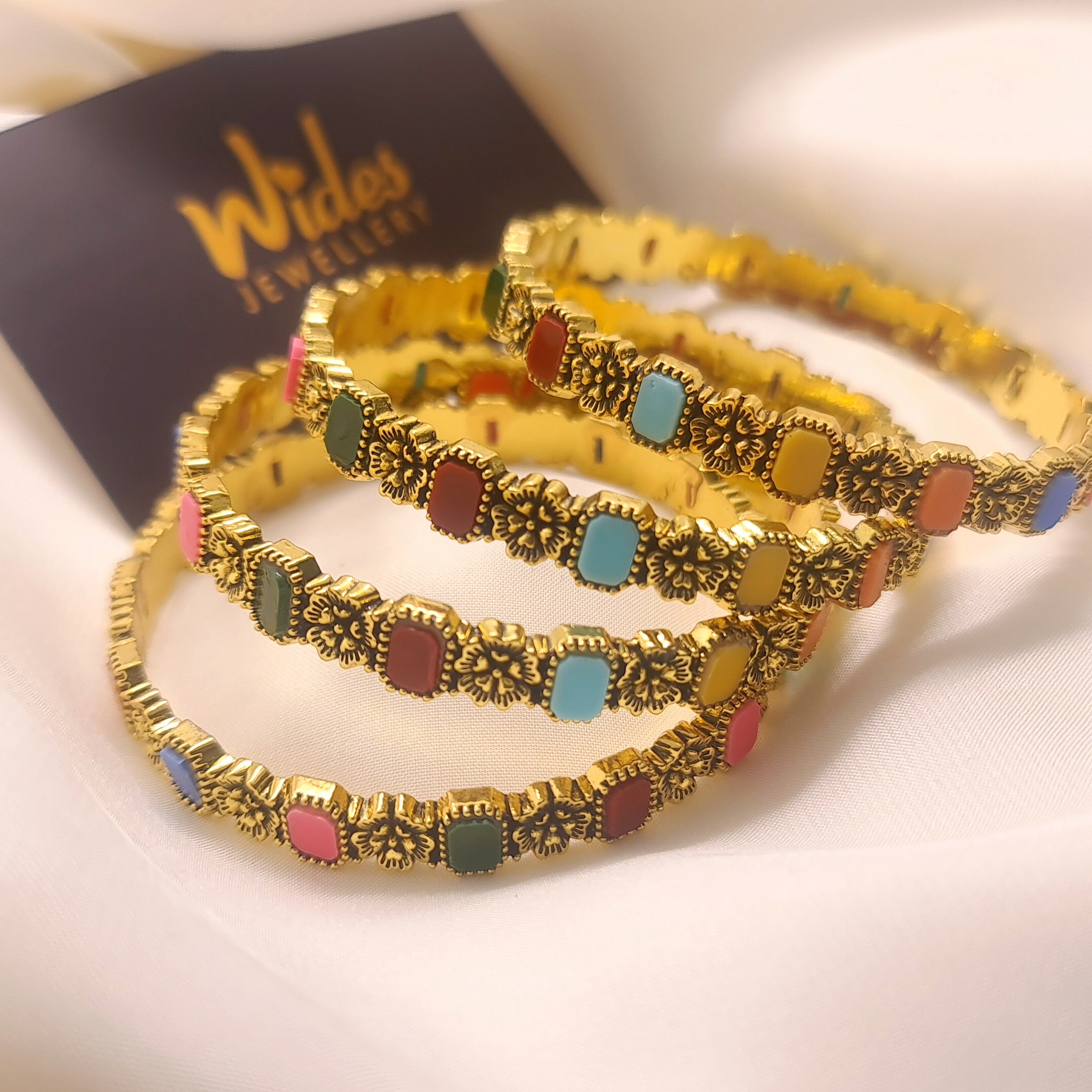 Multi Stone 4 Pcs Bangles for Girls/Women