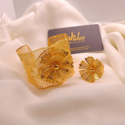 Ornate Floral Cuff &amp; Ring Set for Girls/Women