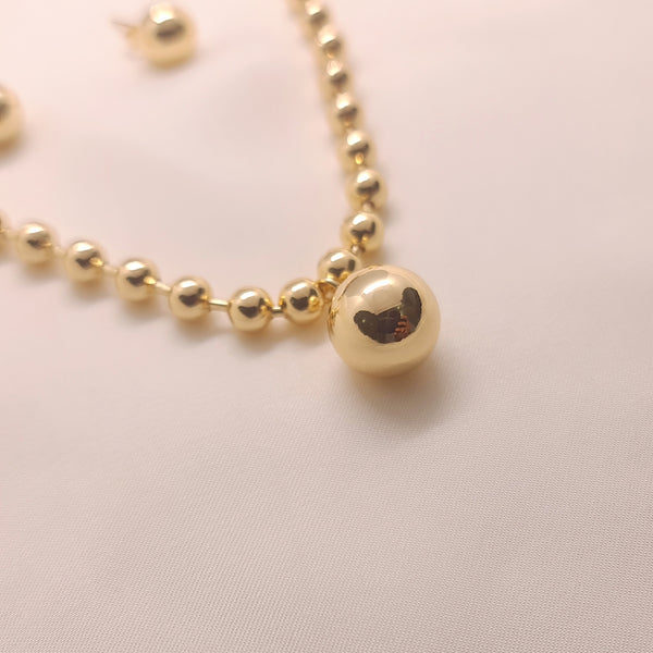 Gold-Plated Round Bead Necklace Set