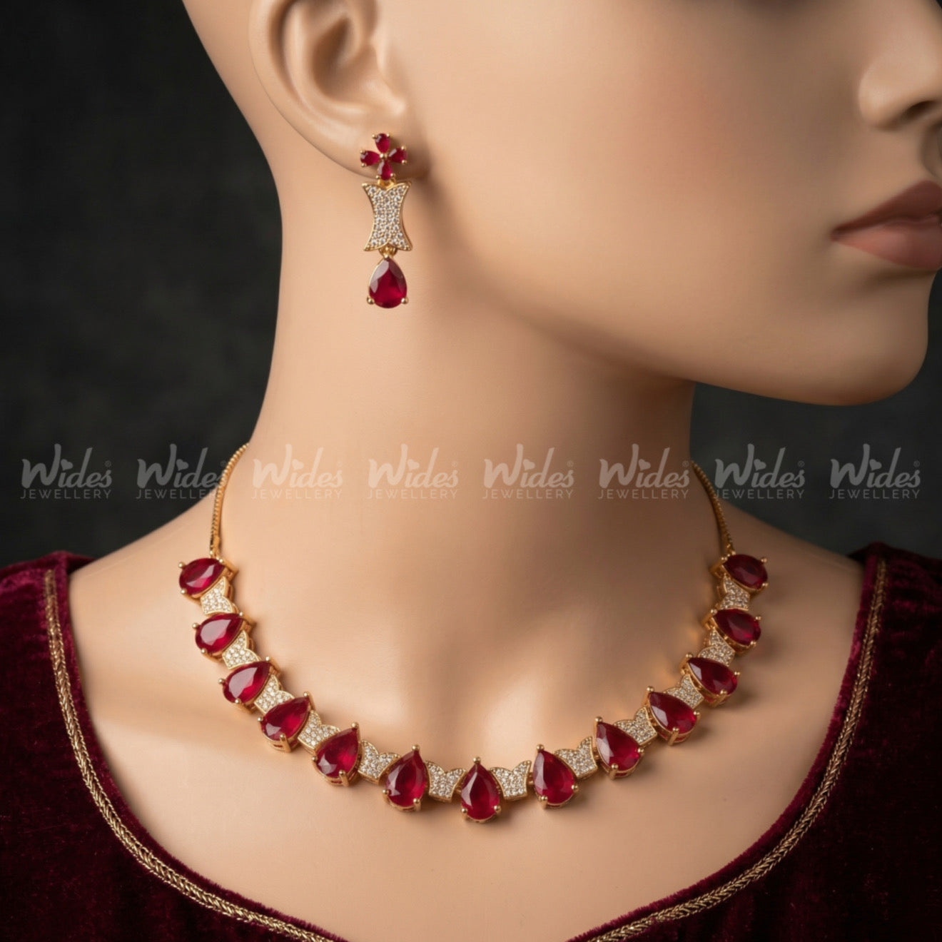 Majestic Maroon Stones Radiance Necklace Set