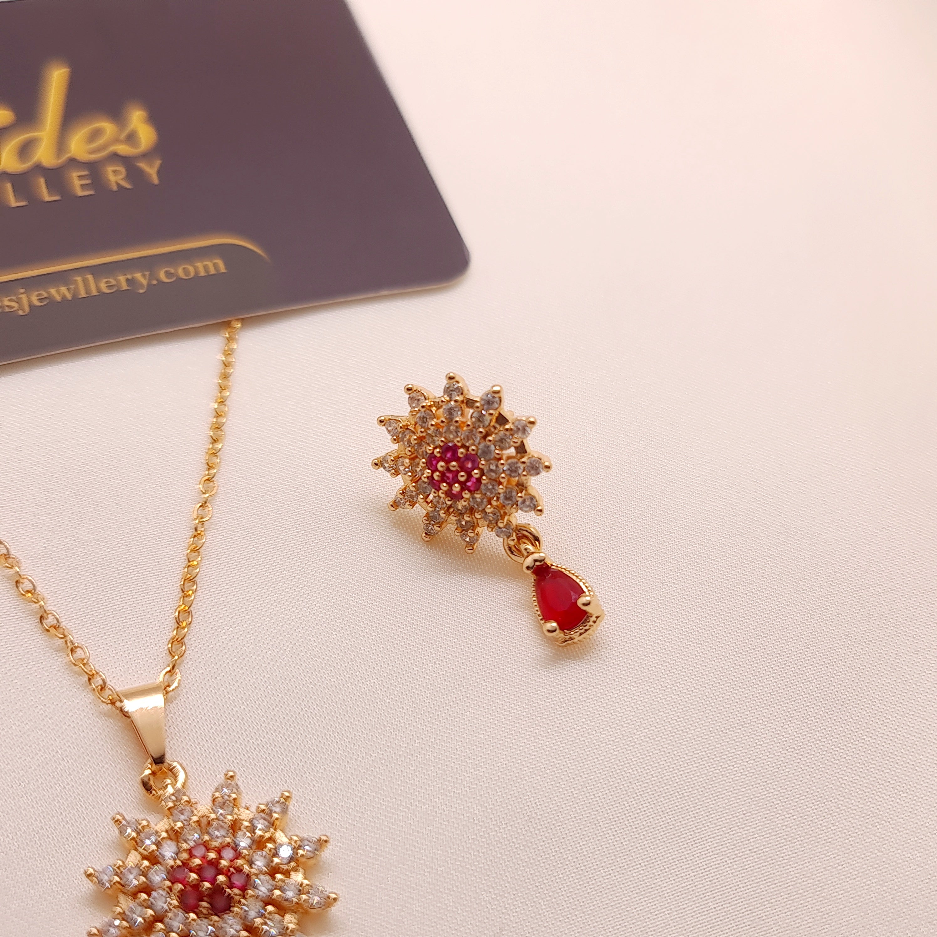 Ruby Sunflower Locket Set for Girls/Women